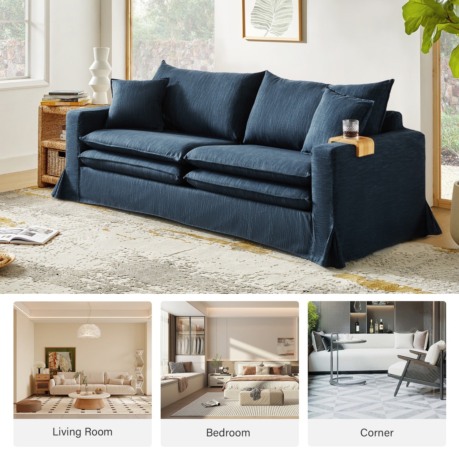 Canapé moderne Elias avec porte-gobelet et coussins réversibles par HULALA HOME