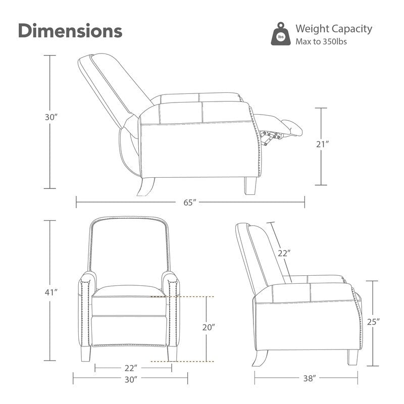Fauteuil inclinable Elias Push Back pour adultes, fauteuil en similicuir pour salon