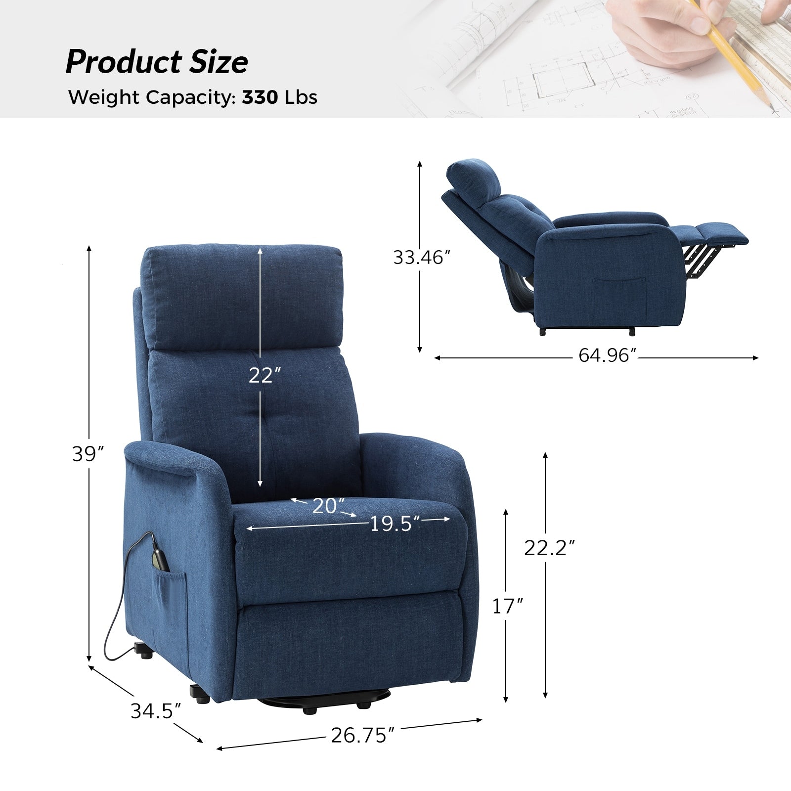 Fauteuil inclinable électrique à télécommande Elisa avec base en métal