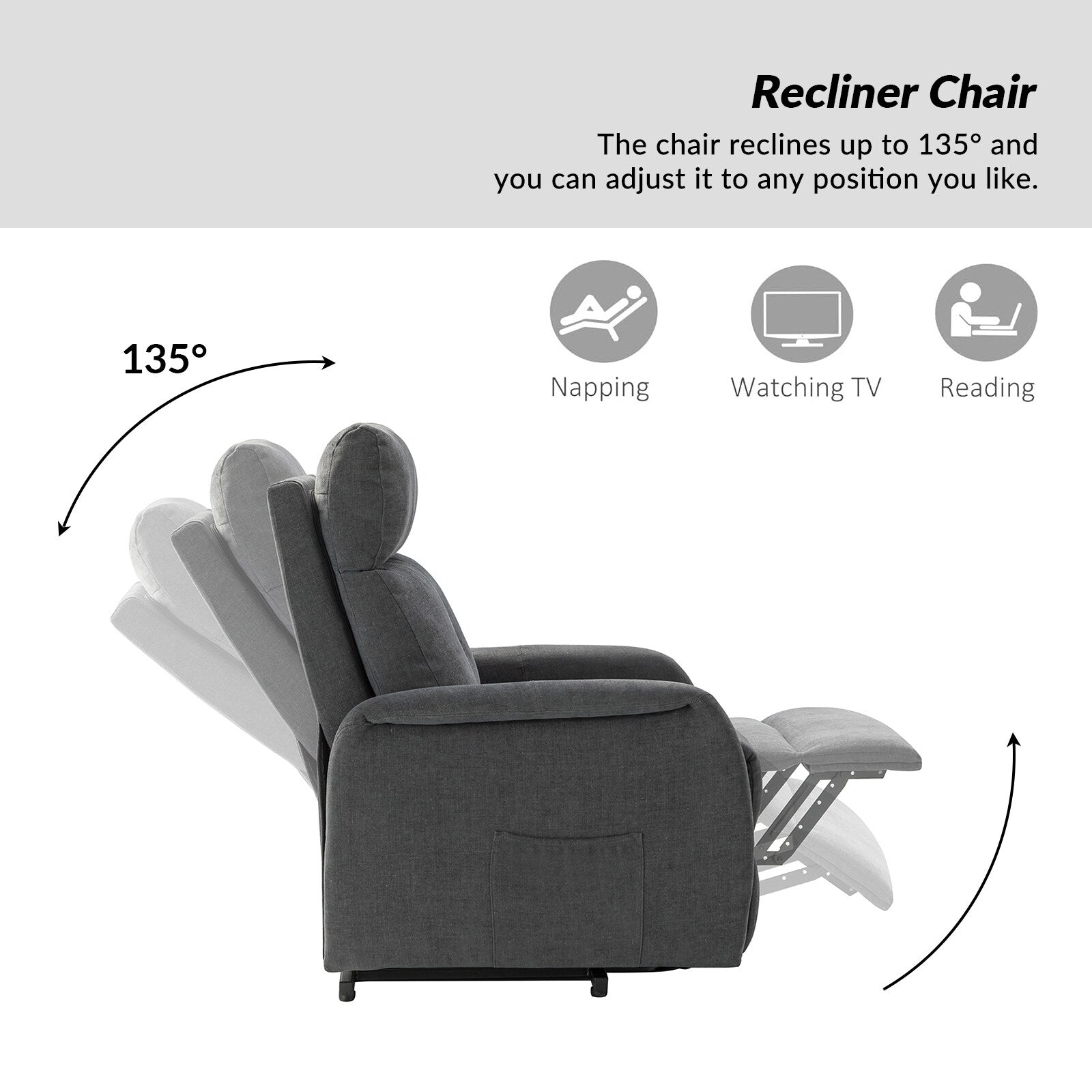 Fauteuil inclinable électrique à télécommande Elisa avec base en métal