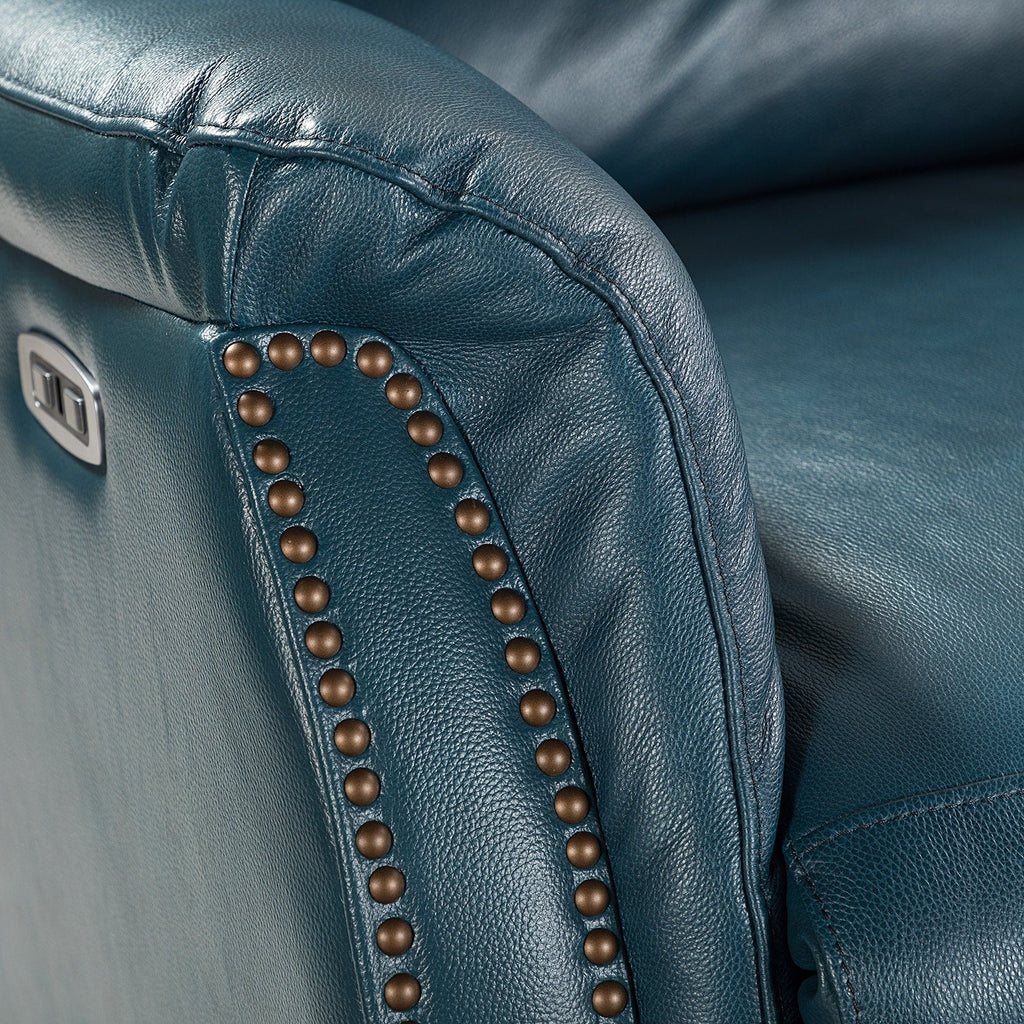 Fauteuil inclinable électrique en cuir véritable Eliseo avec port USB et design à oreilles