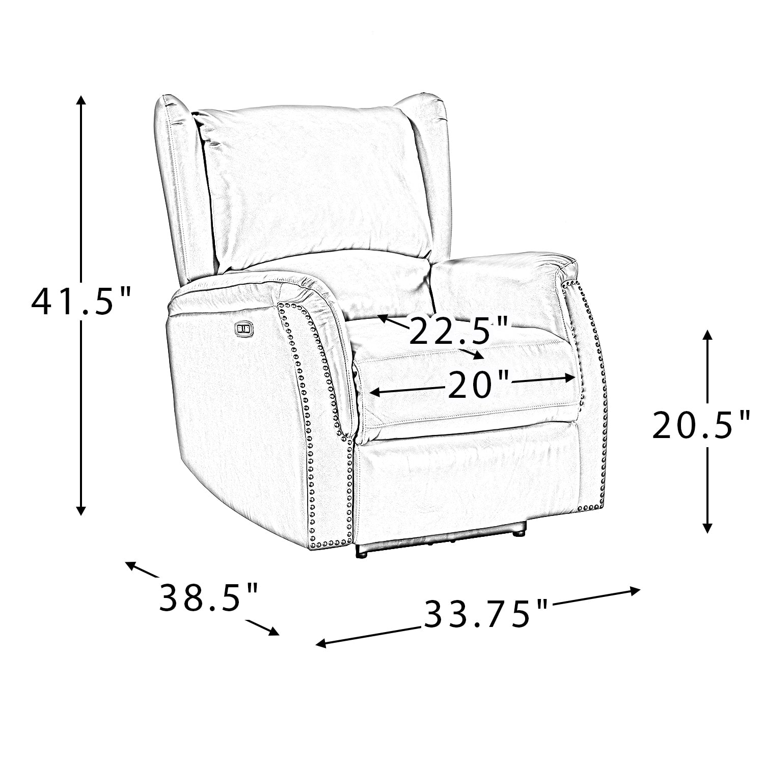 Fauteuil inclinable électrique en cuir véritable Eliseo avec port USB et design à oreilles