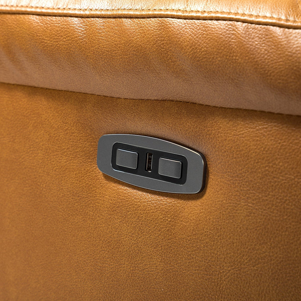 Fauteuil inclinable électrique en cuir véritable Eliseo avec port USB et design à oreilles