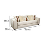 Canapé Elize avec 5 coussins décoratifs, 91 pouces, bois massif, marron, beige bouclé