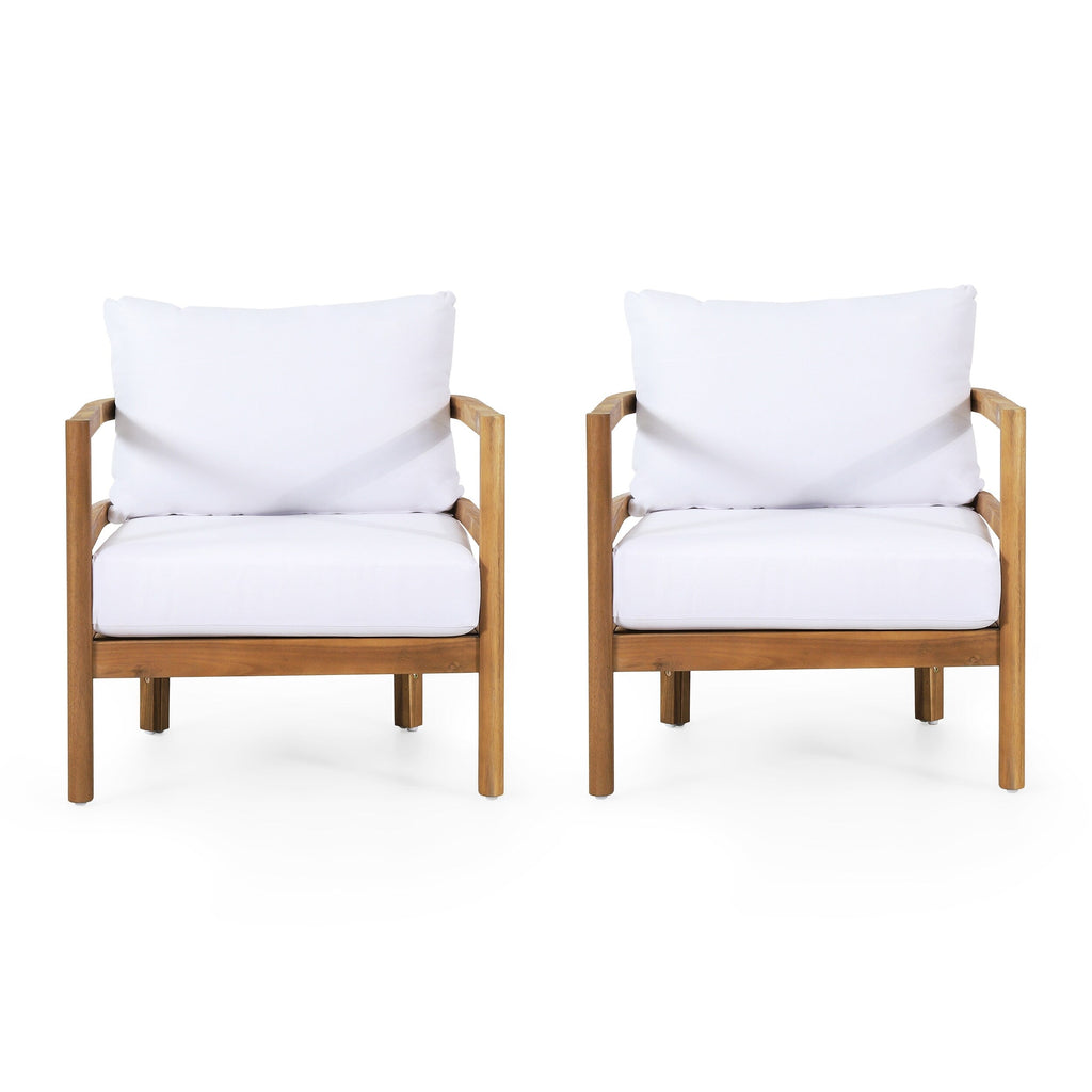 Fauteuils club d'extérieur Ellendale en bois d'acacia avec coussin par Christopher Knight Home
