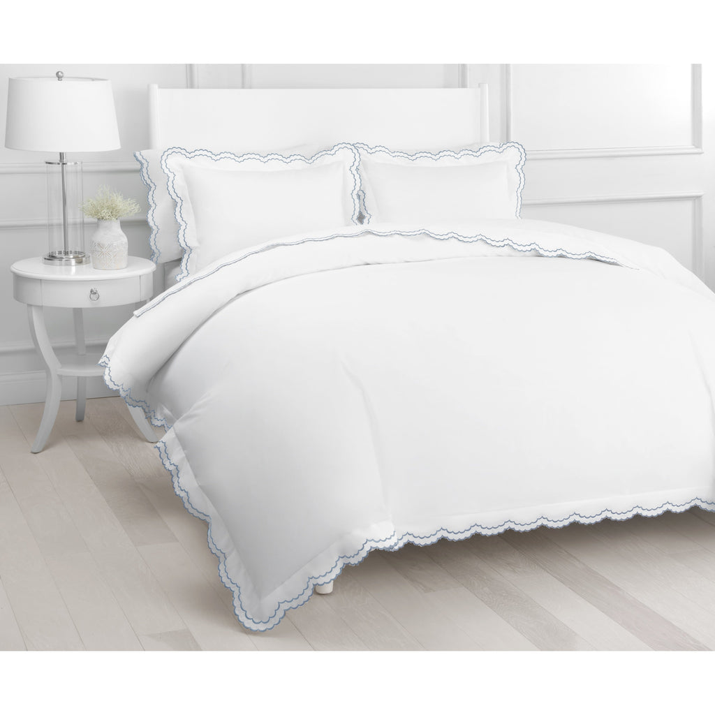 Parure de couette et taie d'oreiller double en percale de coton brodée et festonnée