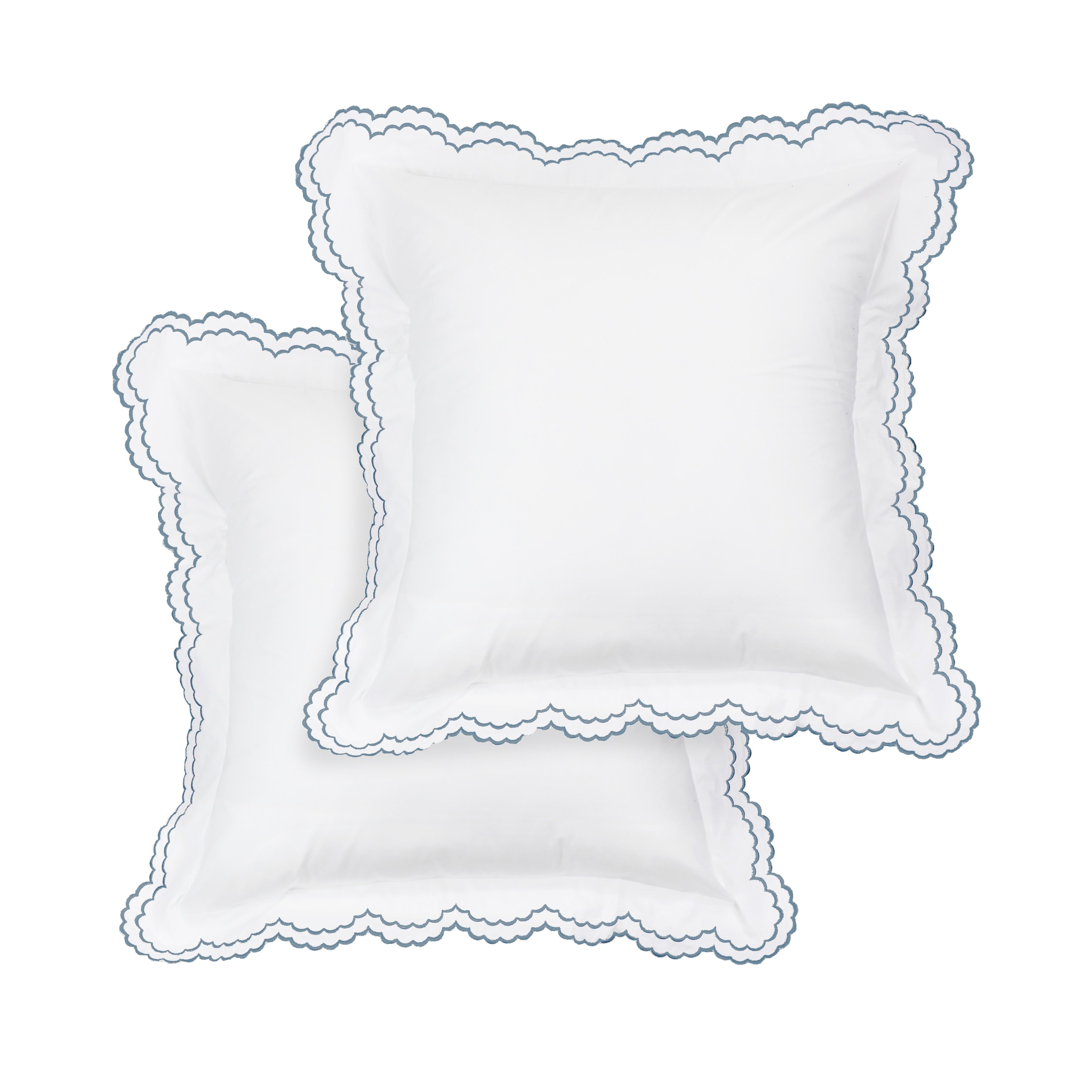 Parure de couette et taie d'oreiller double en percale de coton brodée et festonnée