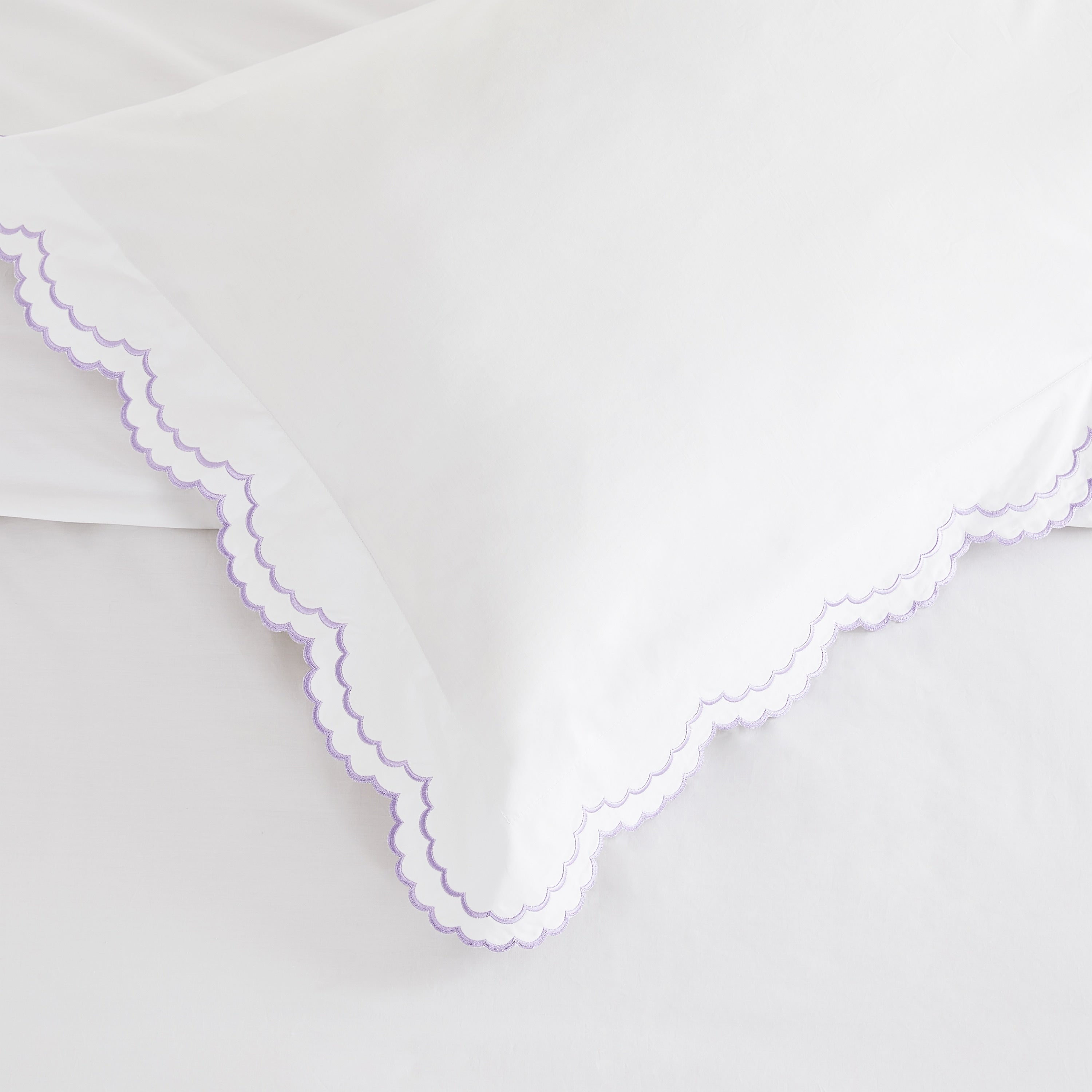 Parure de couette et taie d'oreiller double en percale de coton brodée et festonnée