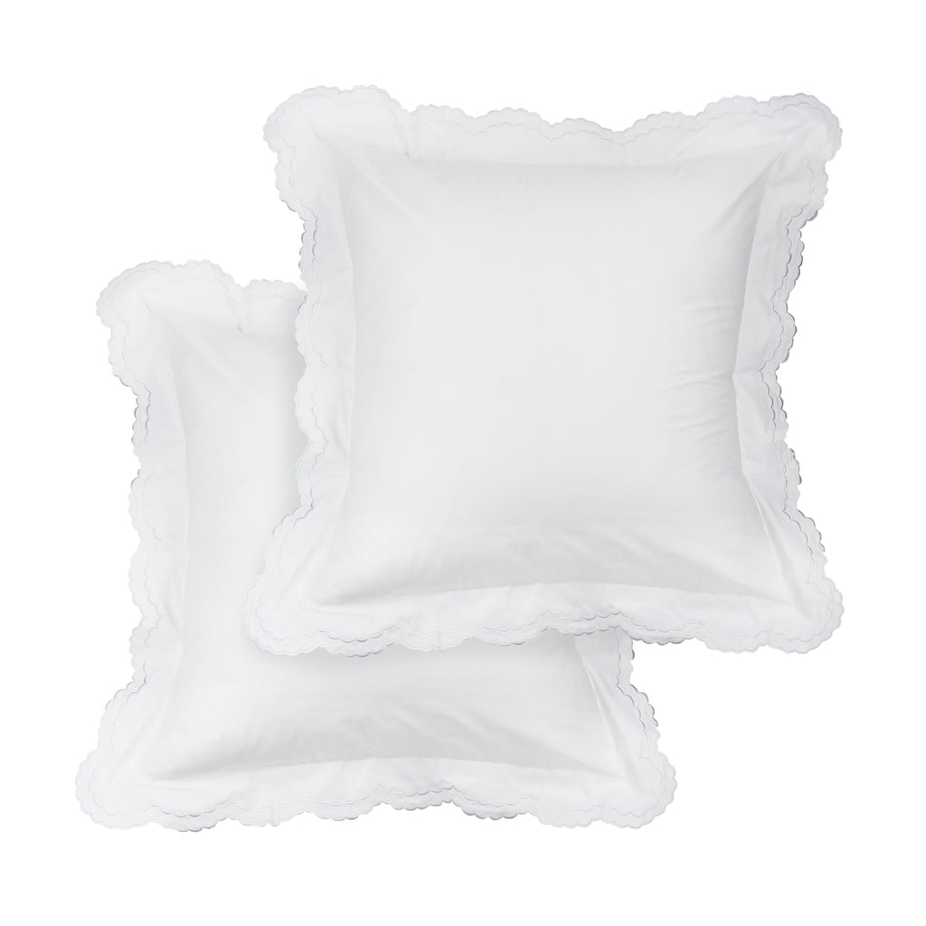 Parure de couette et taie d'oreiller double en percale de coton brodée et festonnée