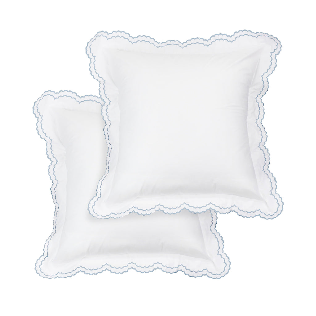 Parure de couette et taie d'oreiller double en percale de coton brodée et festonnée