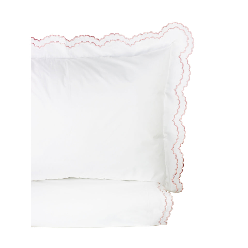 Parure de couette et taie d'oreiller double en percale de coton brodée et festonnée