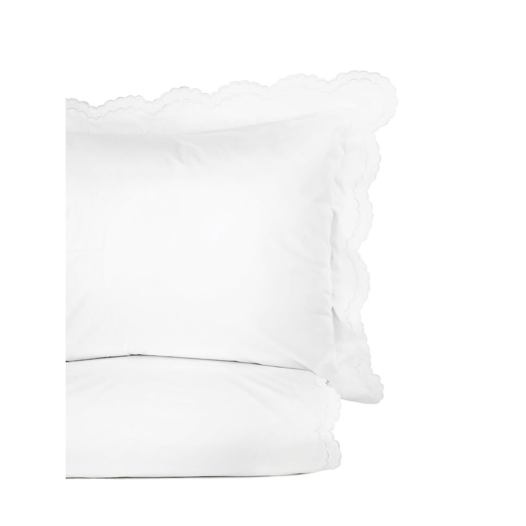 Parure de couette et taie d'oreiller double en percale de coton brodée et festonnée