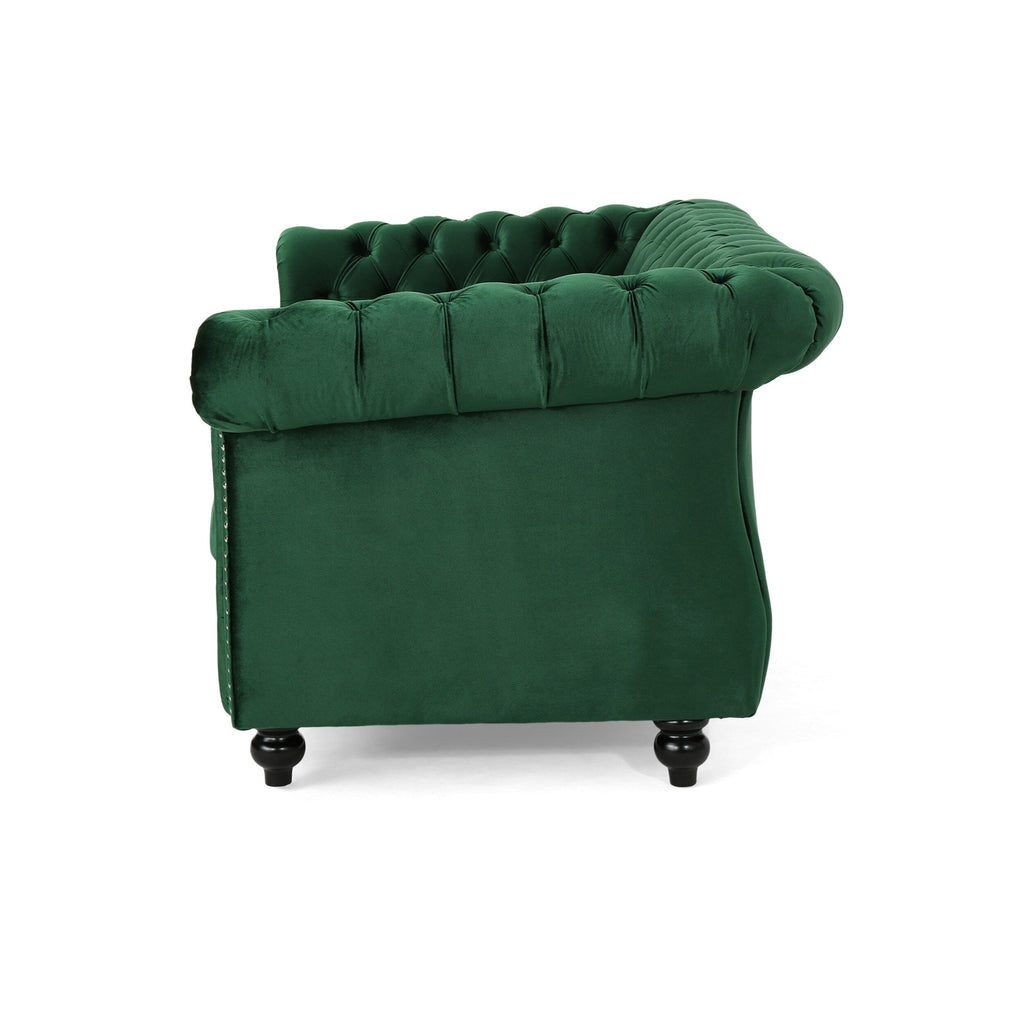 Canapé Chesterfield Emerald 61,75 pouces capitonné avec boutons, pieds en bois et têtes de clous pour le salon