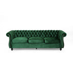 Canapé 3 places capitonné Chesterfield Emerald 84,75 avec clous et pieds en bois pour le salon