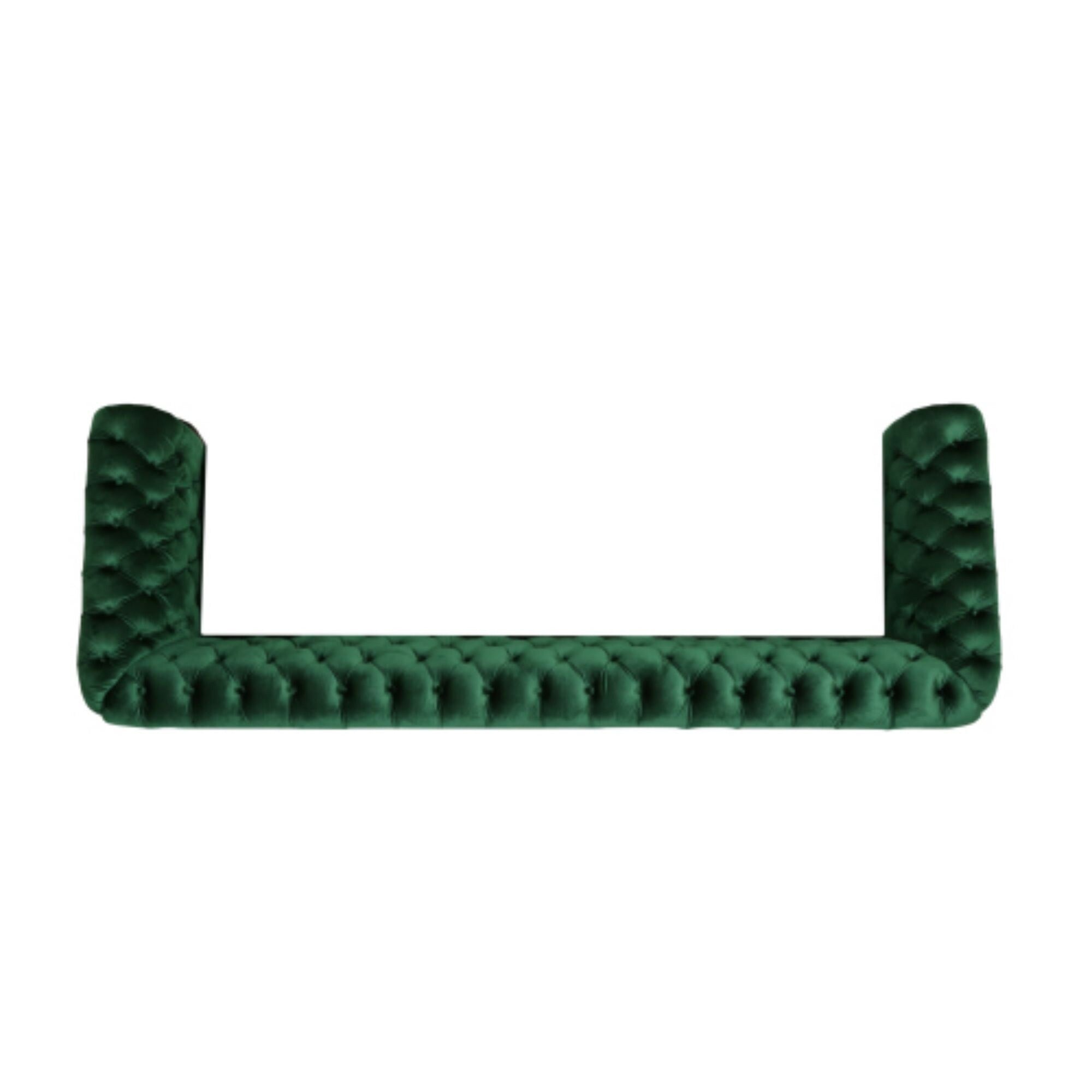 Canapé 3 places capitonné Chesterfield Emerald 84,75 avec clous et pieds en bois pour le salon