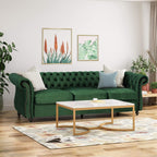 Canapé 3 places capitonné Chesterfield Emerald 84,75 avec clous et pieds en bois pour le salon