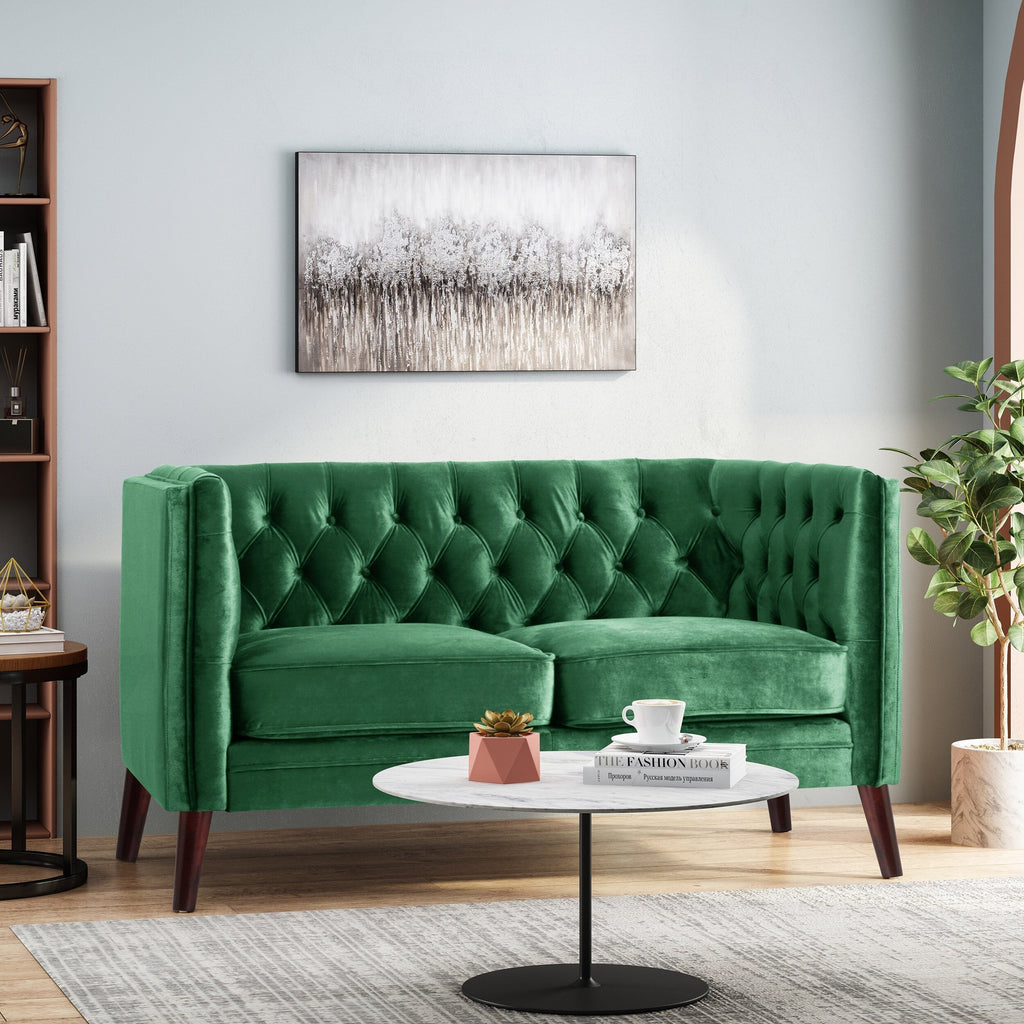 Canapé capitonné à boutons Emerald Loveseat avec pieds en bois