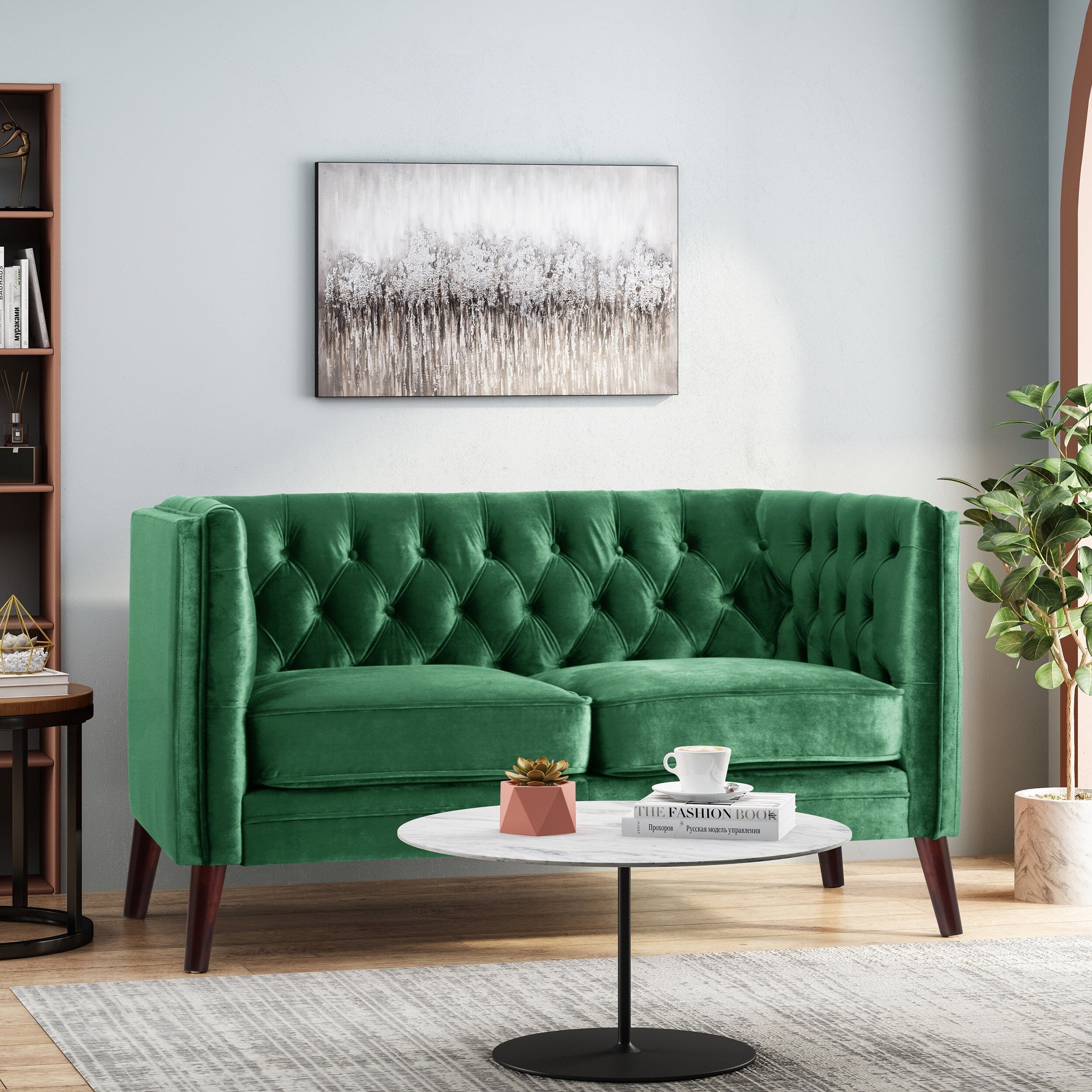 Canapé capitonné à boutons Emerald Loveseat avec pieds en bois