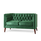 Canapé capitonné à boutons Emerald Loveseat avec pieds en bois