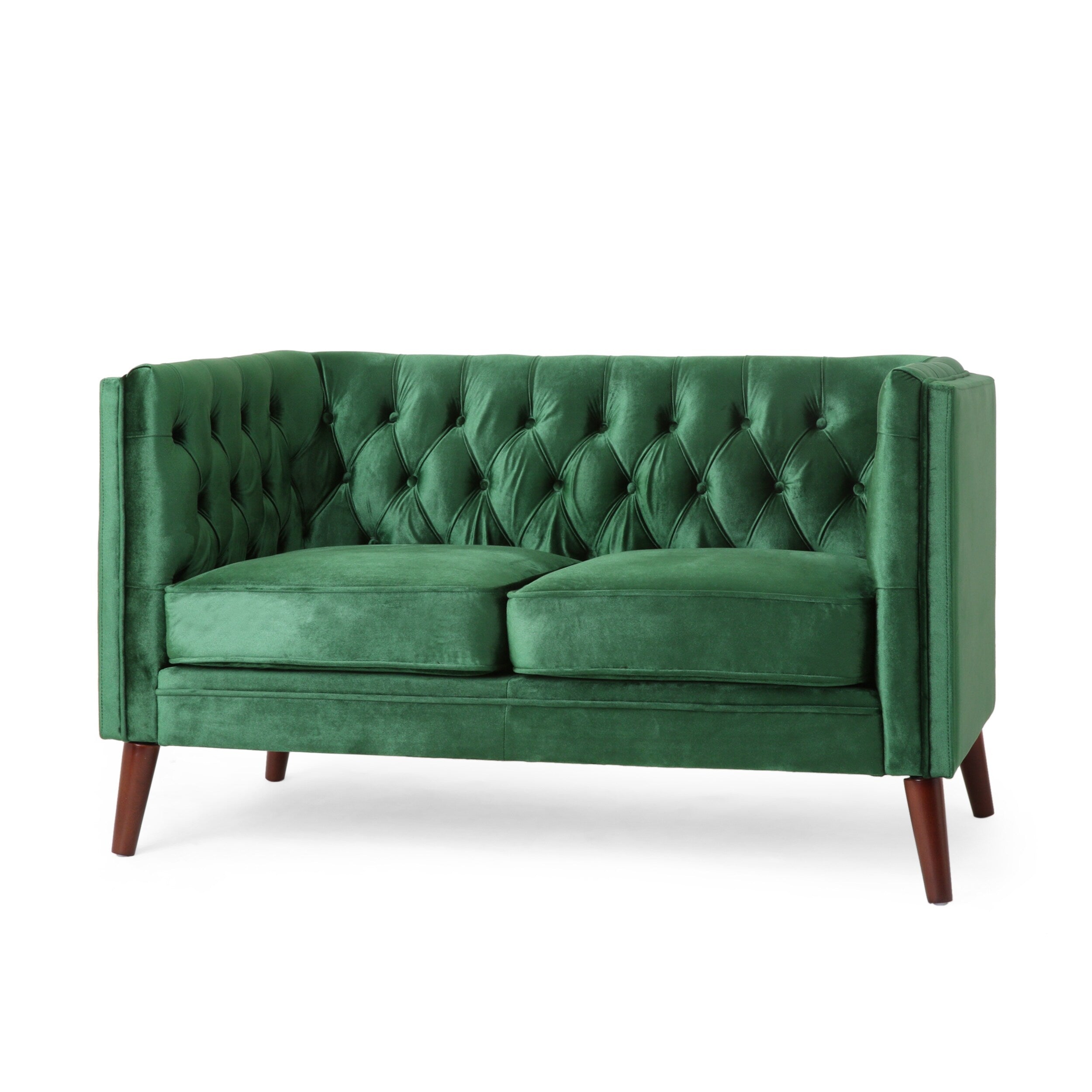 Canapé capitonné à boutons Emerald Loveseat avec pieds en bois