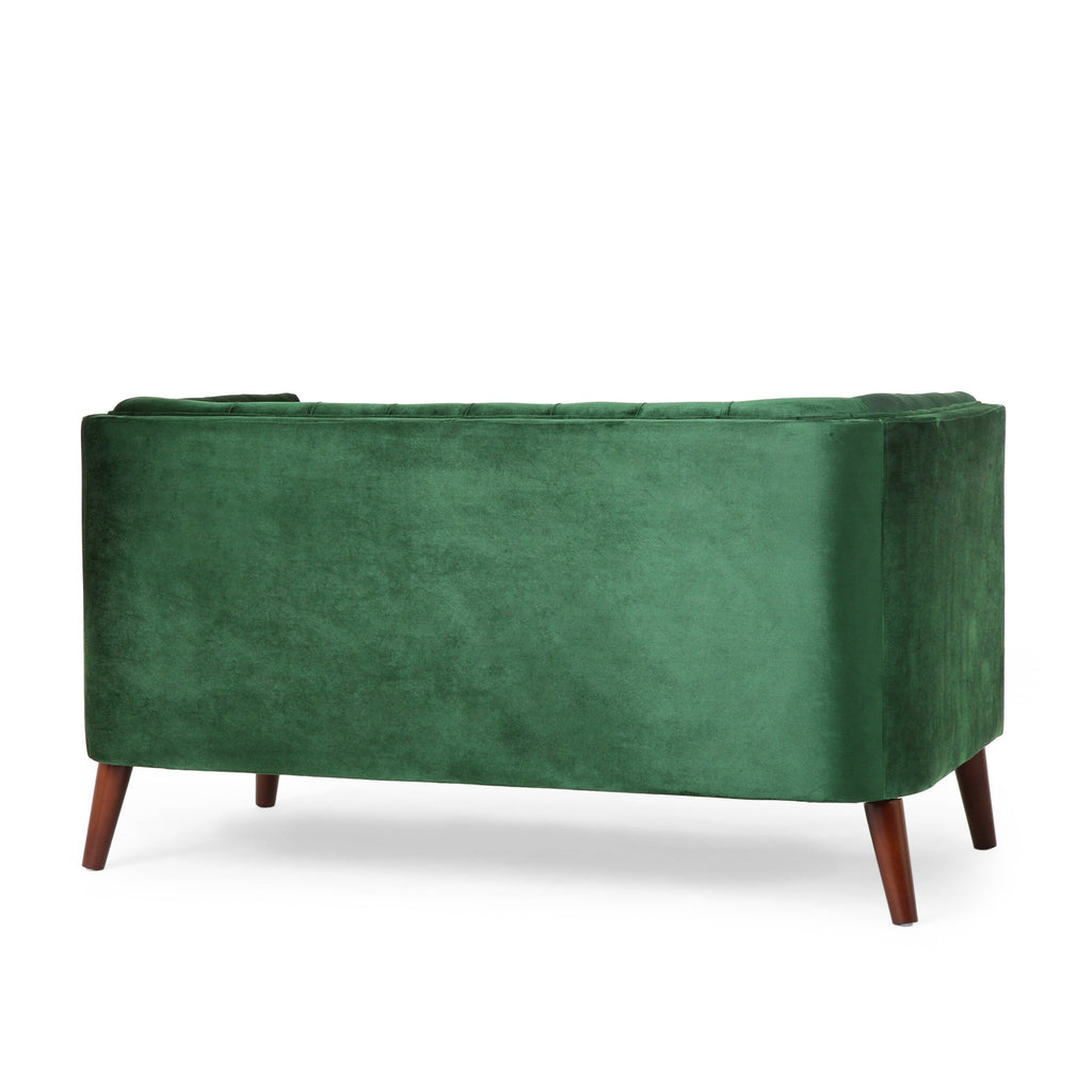 Canapé capitonné à boutons Emerald Loveseat avec pieds en bois