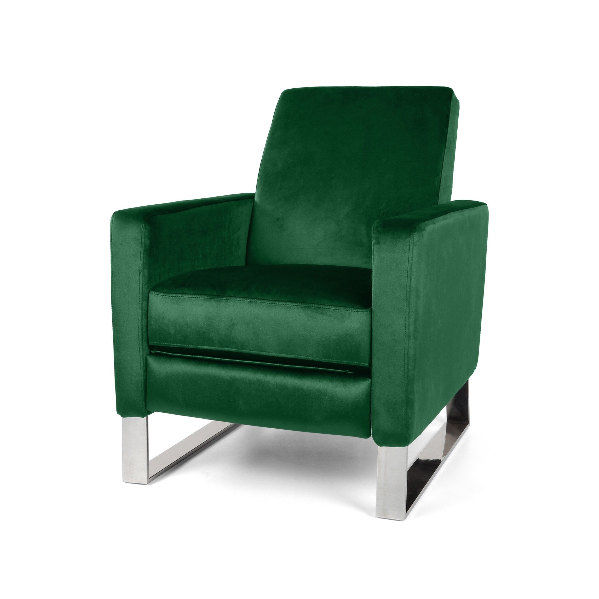 Fauteuil inclinable moderne en velours émeraude avec repose-pieds et pieds en acier inoxydable