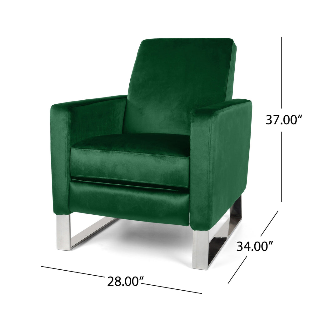 Fauteuil inclinable moderne en velours émeraude avec repose-pieds et pieds en acier inoxydable