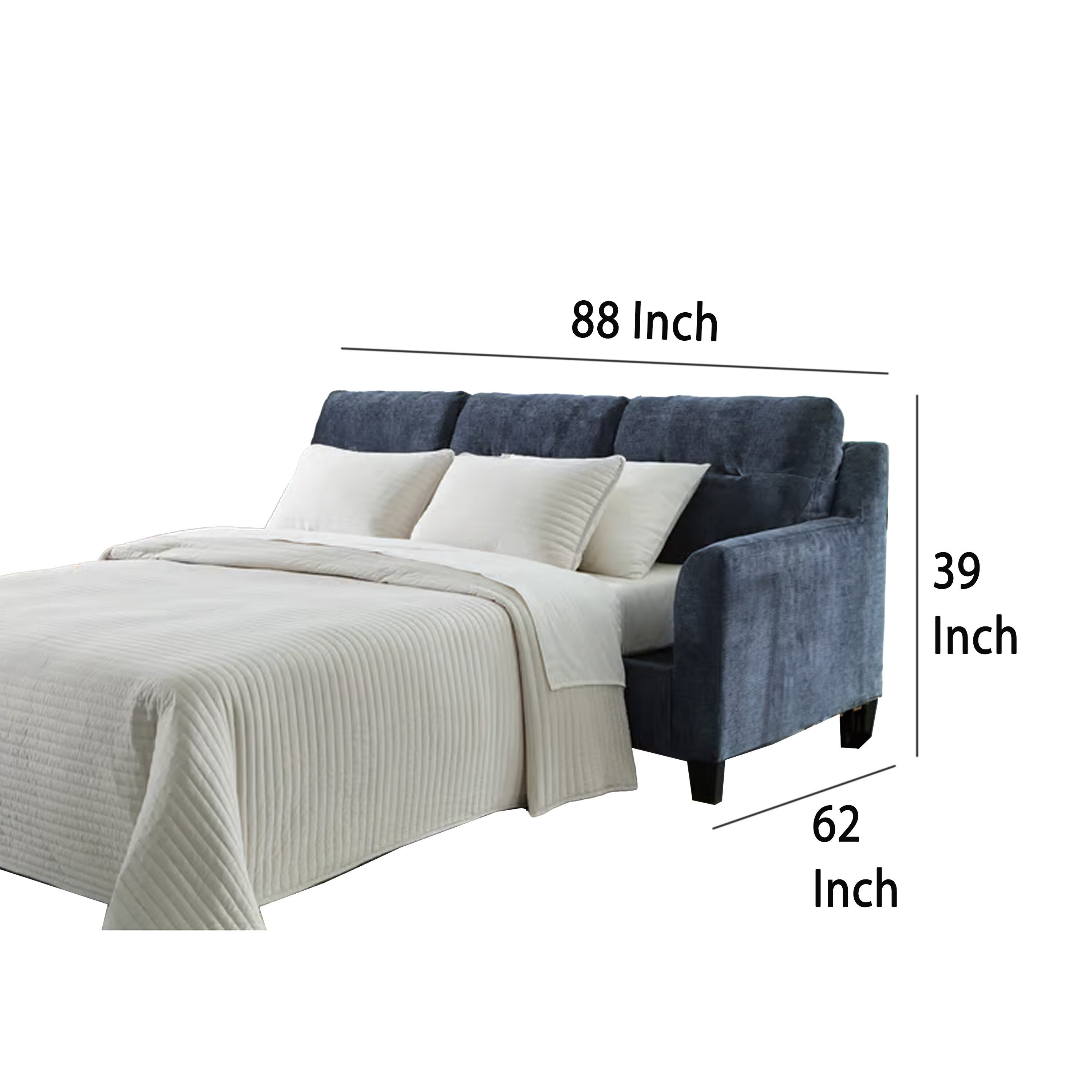 Canapé-lit queen-size Emilia, 3 coussins décoratifs, polyester bleu encre