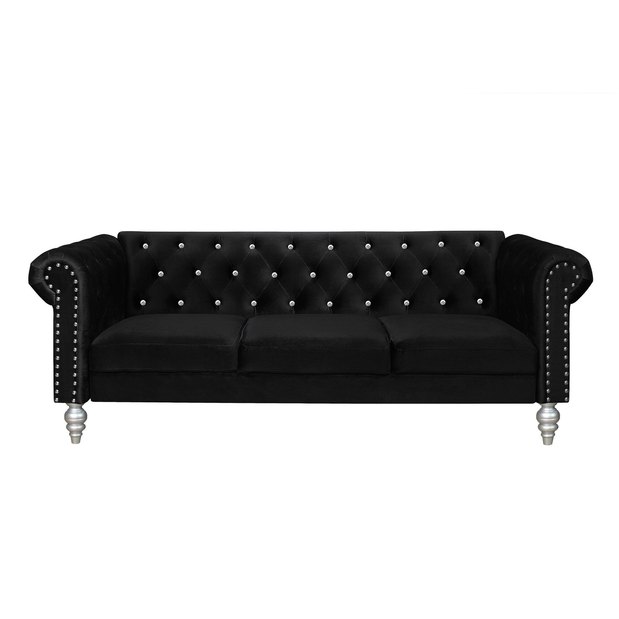 Ensemble de salon Clayfell Emma en velours avec accoudoirs roulés - Canapé