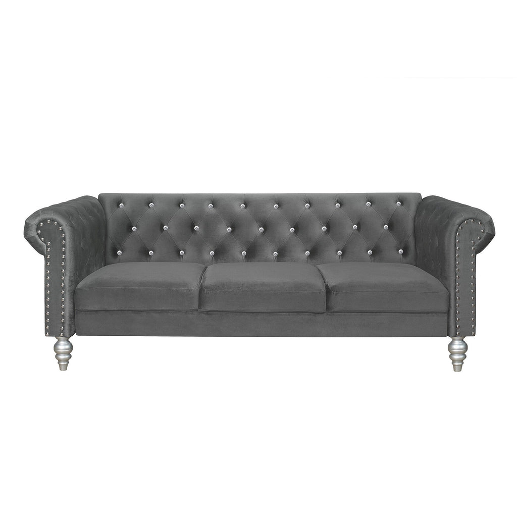 Ensemble de salon Clayfell Emma en velours avec accoudoirs roulés - Canapé