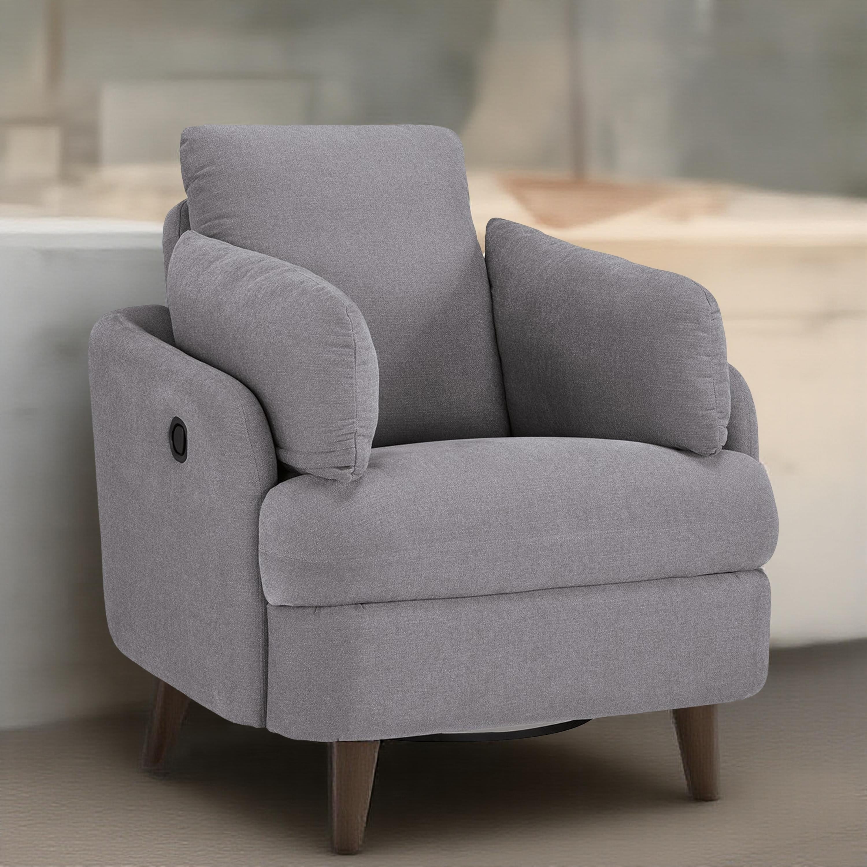 Fauteuil inclinable pivotant manuel Emmett, polyester gris, 2 coussins