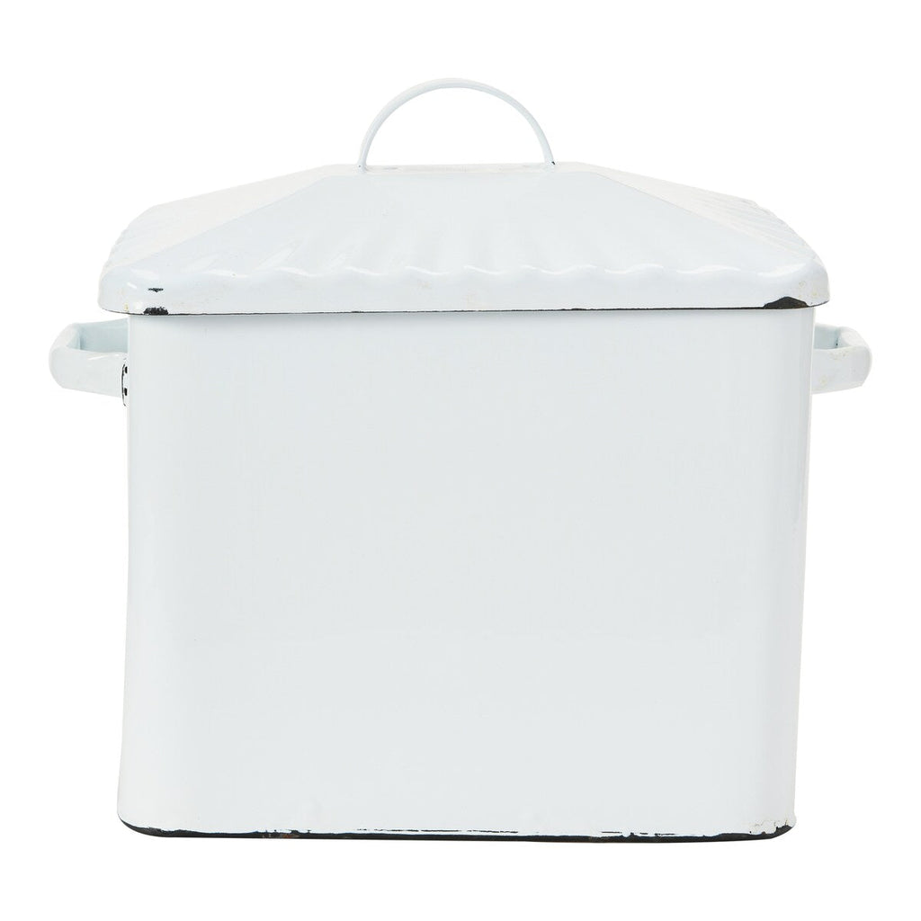 Boîte à pain en métal émaillé avec message sur le pain