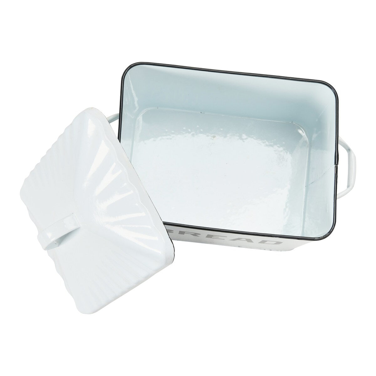 Boîte à pain en métal émaillé avec message sur le pain