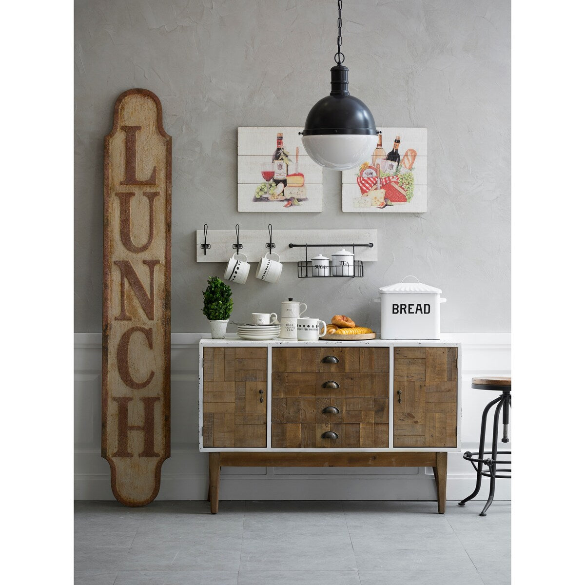 Boîte à pain en métal émaillé avec message sur le pain