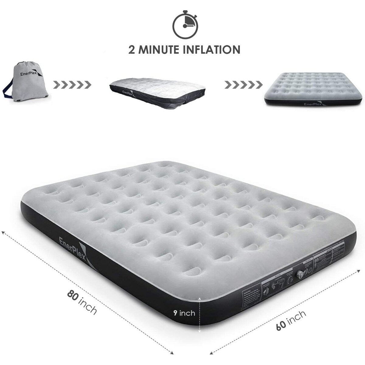 Matelas pneumatique de camping EnerPlex Never-Leak avec pompe - Queen