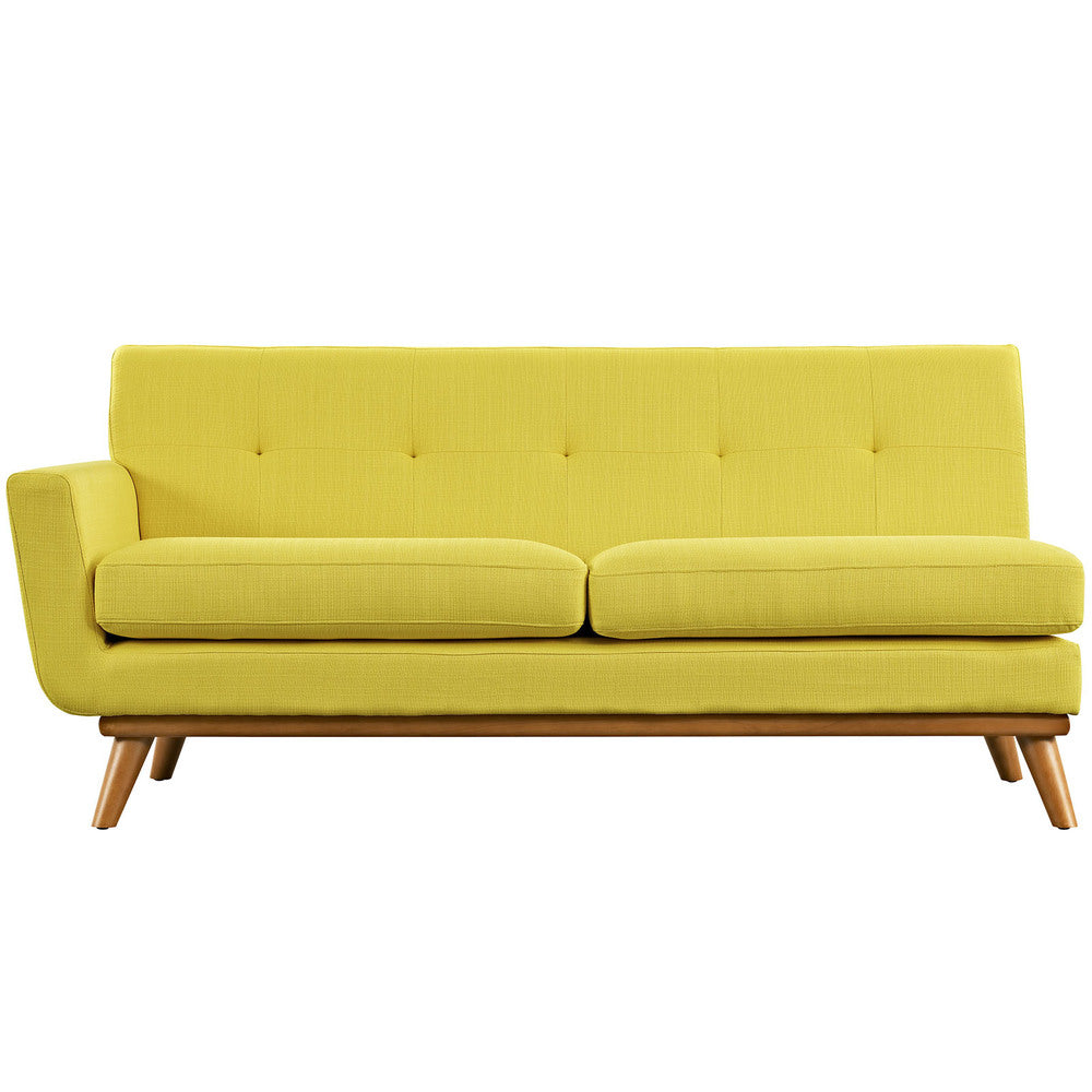 Causeuse à accoudoir gauche Engage en tissu rembourré de style moderne du milieu du siècle, couleur azur