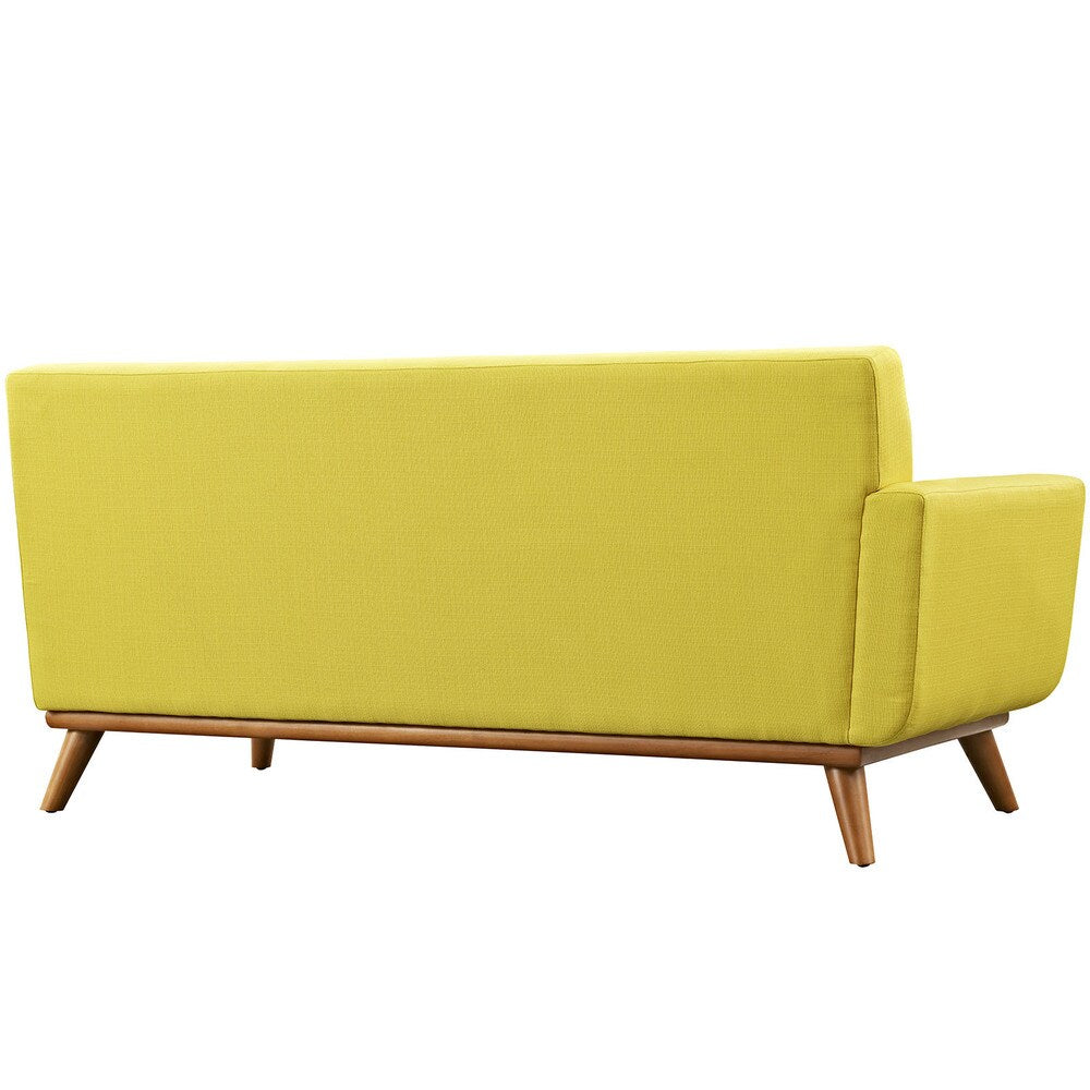 Causeuse à accoudoir gauche Engage en tissu rembourré de style moderne du milieu du siècle, couleur azur