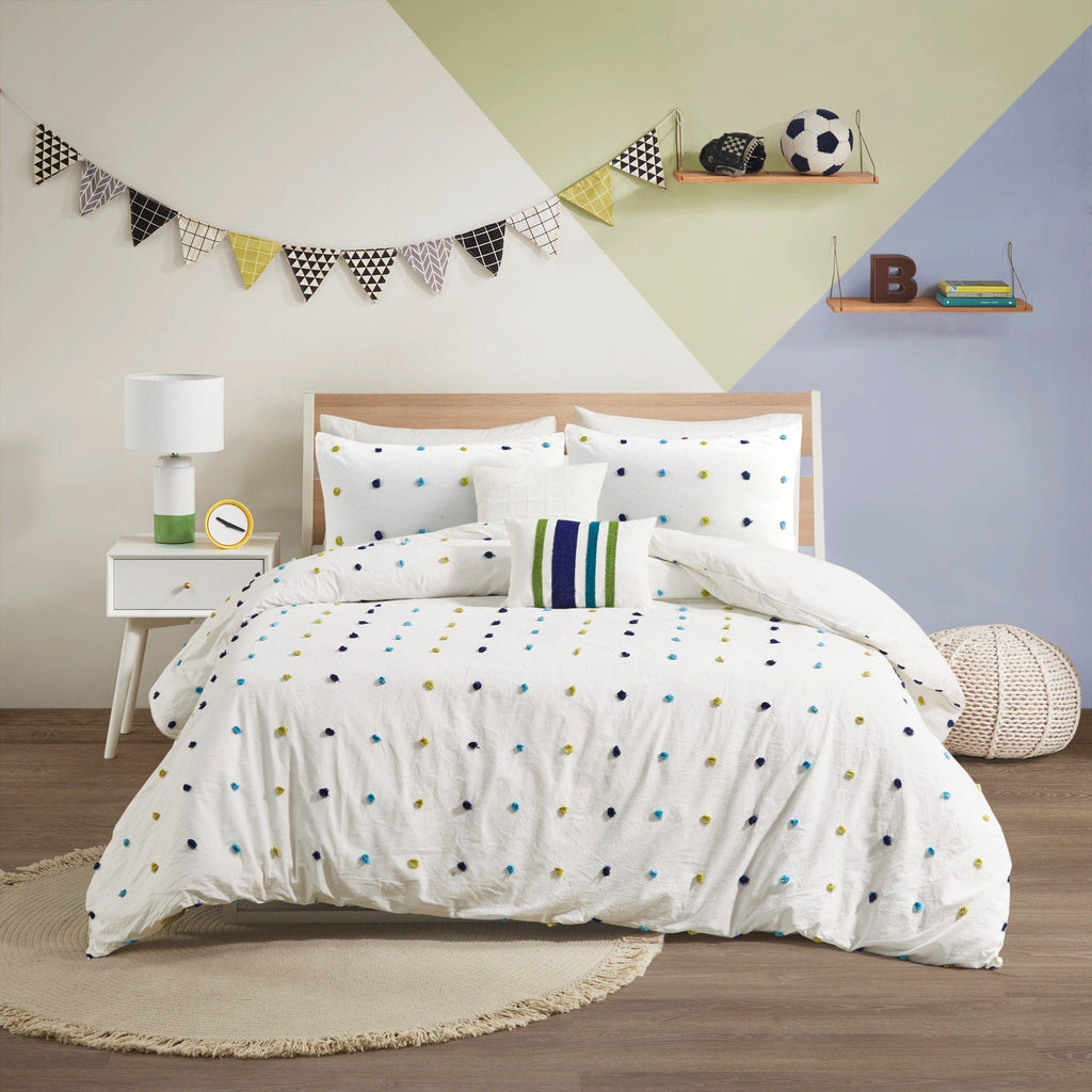 Parure de couette Ensley en coton jacquard à pompons par Intelligent Design Kids