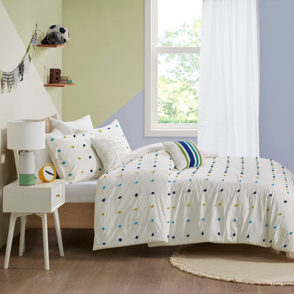 Parure de couette Ensley en coton jacquard à pompons par Intelligent Design Kids