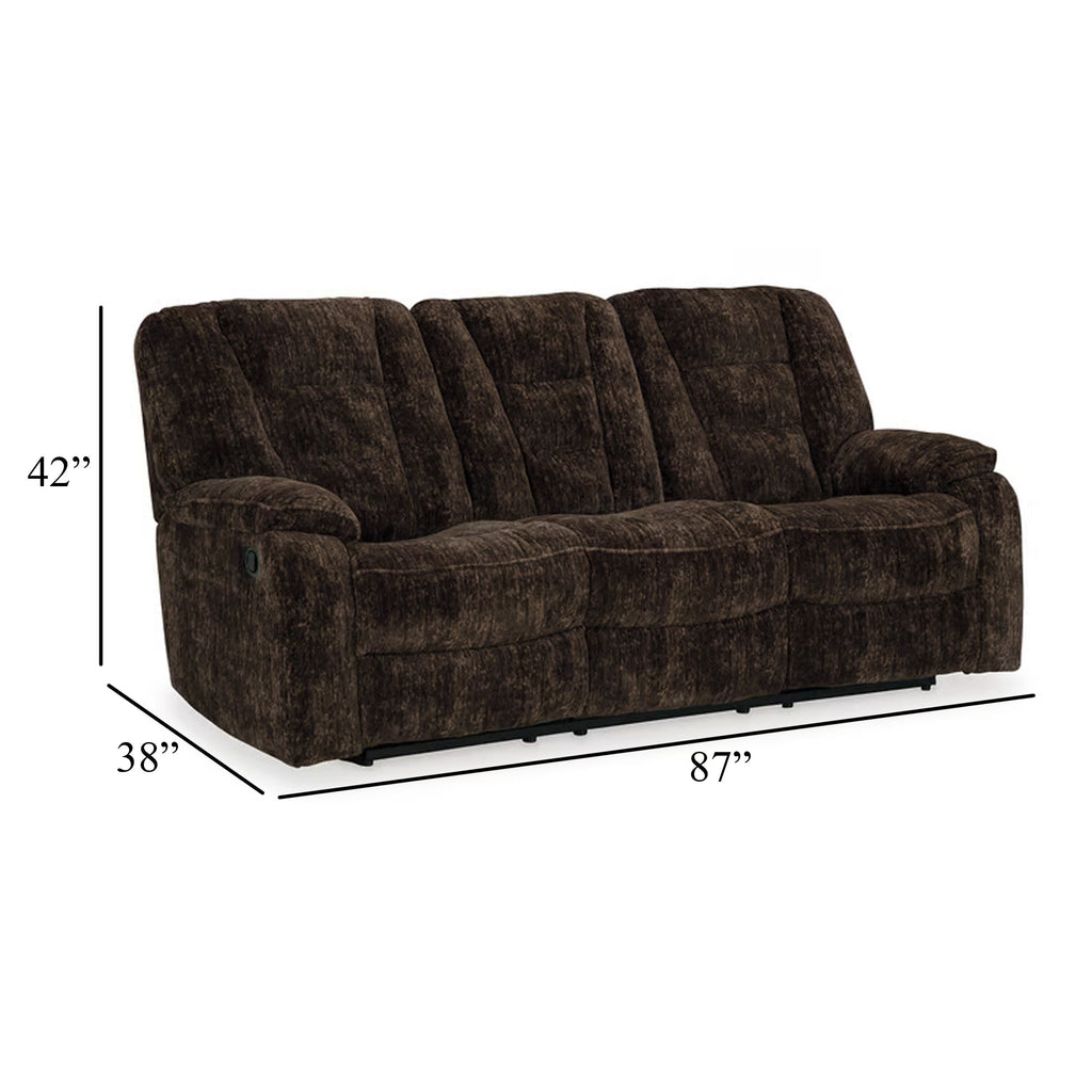 Canapé inclinable manuel Enzo, table rabattable, polyester marron, 220 cm
