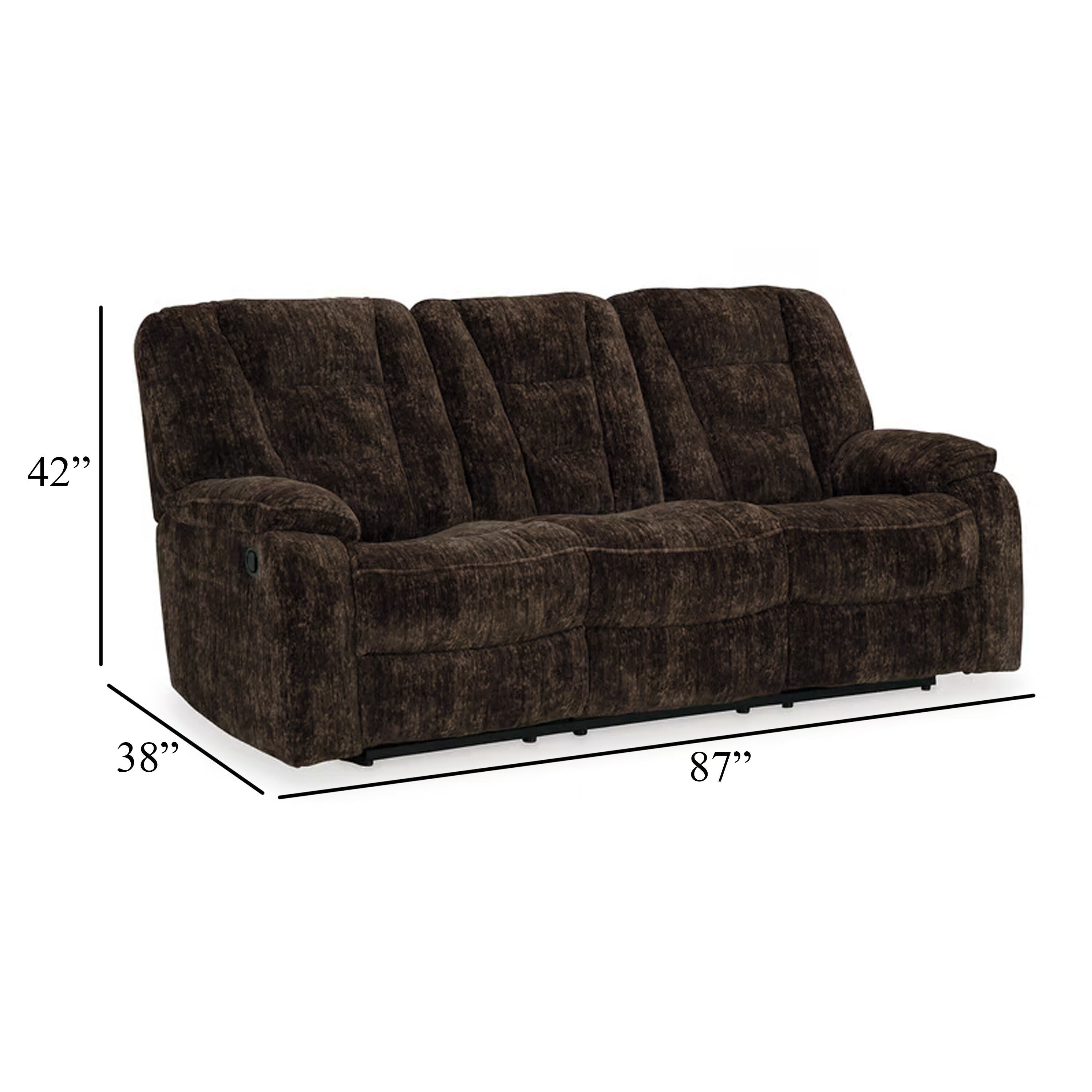 Canapé inclinable manuel Enzo, table rabattable, polyester marron, 220 cm