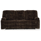 Canapé inclinable manuel Enzo, table rabattable, polyester marron, 220 cm