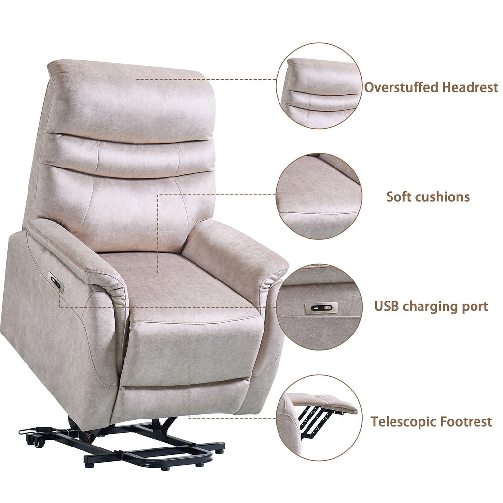 Fauteuil inclinable électrique ergonomique en velours avec télécommande et repose-pieds extensible