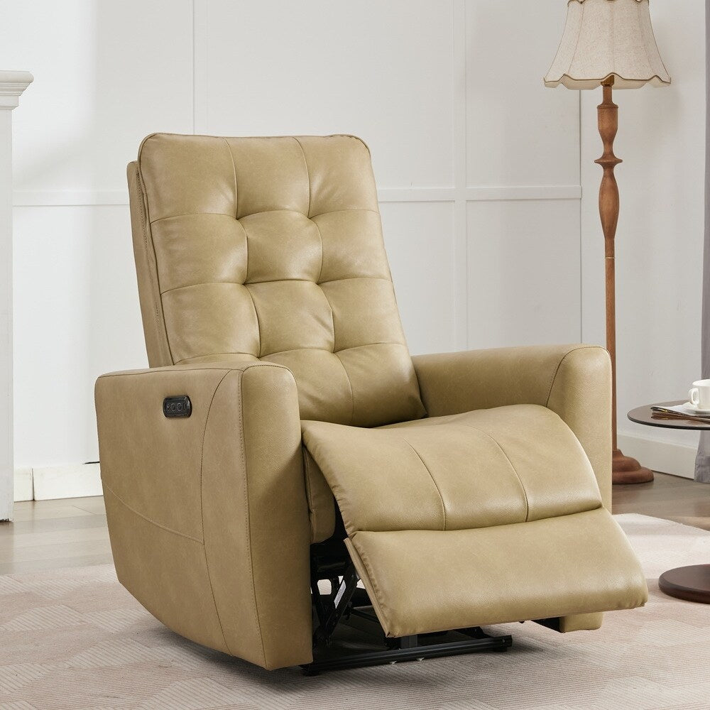Fauteuil inclinable électrique ergonomique en cuir synthétique avec appui-tête et repose-pieds électriques et port de chargement USB