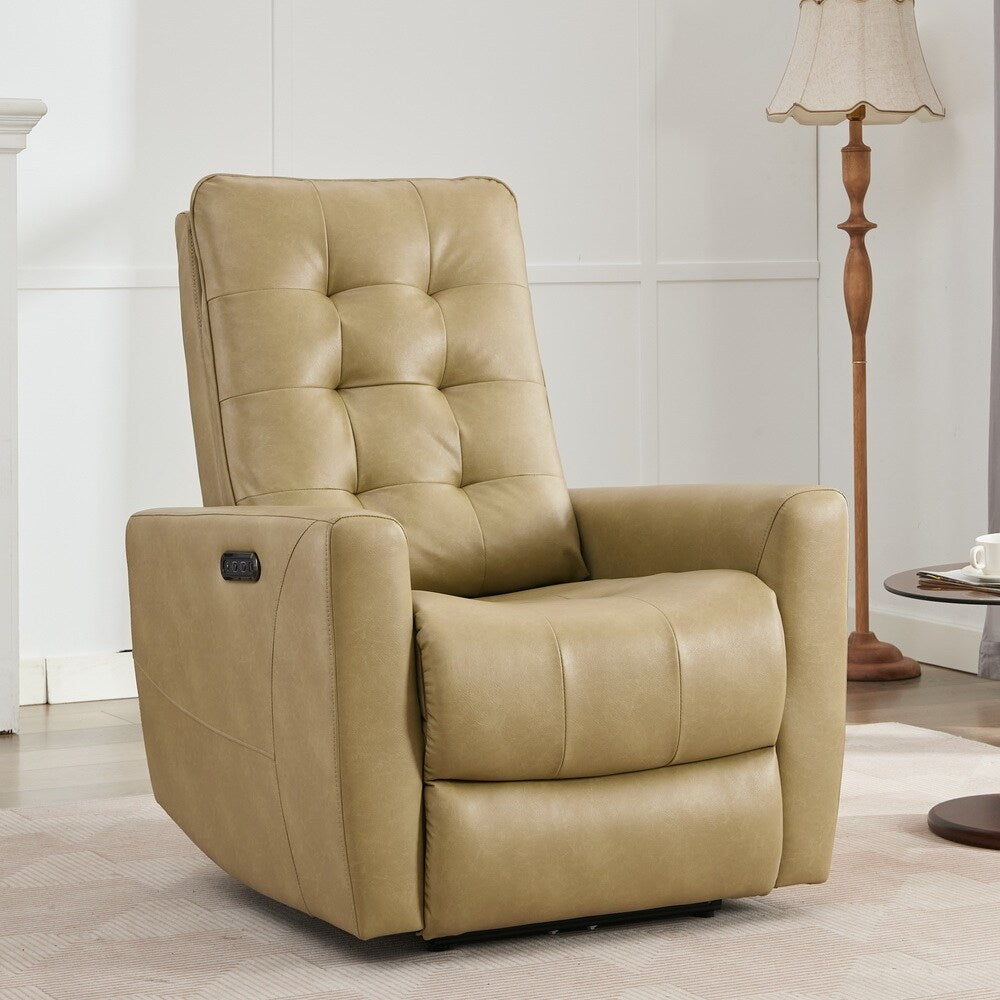 Fauteuil inclinable électrique ergonomique en cuir synthétique avec appui-tête et repose-pieds électriques et port de chargement USB