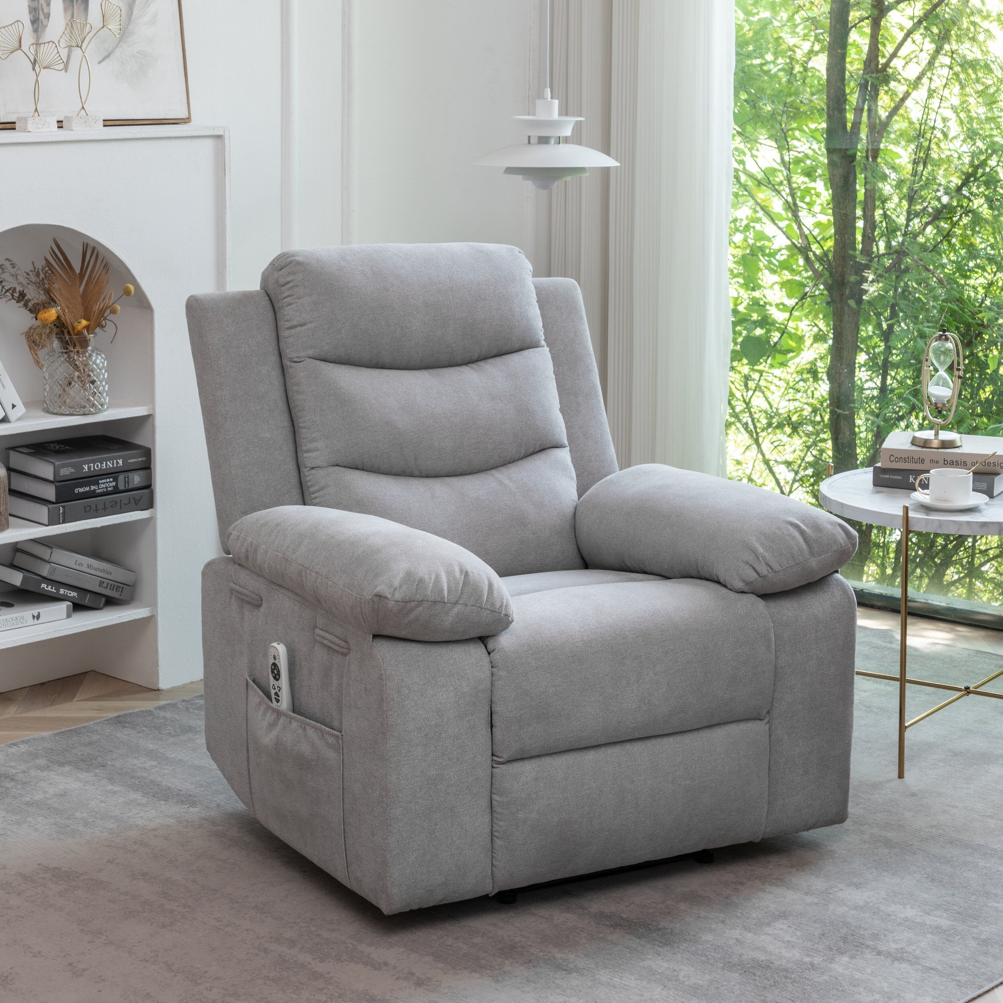 Fauteuil inclinable électrique ergonomique en velours avec massage par vibrations à 8 points, chauffage et poche latérale