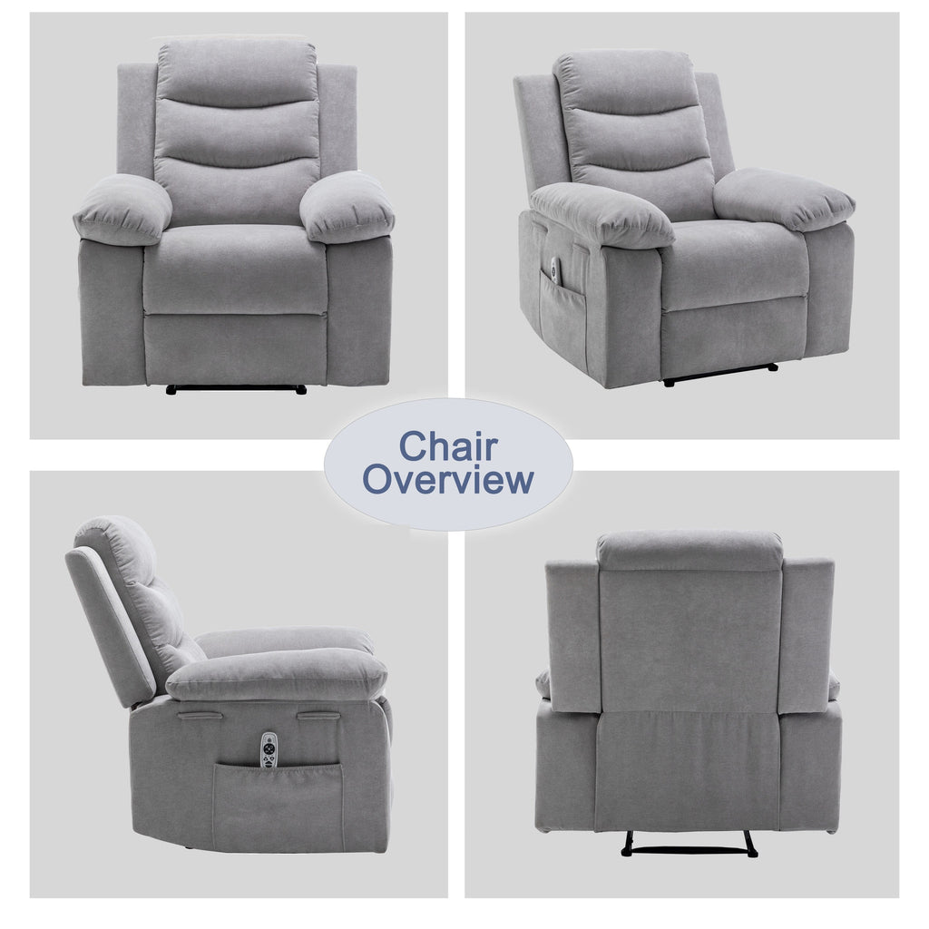 Fauteuil inclinable électrique ergonomique en velours avec massage par vibrations à 8 points, chauffage et poche latérale