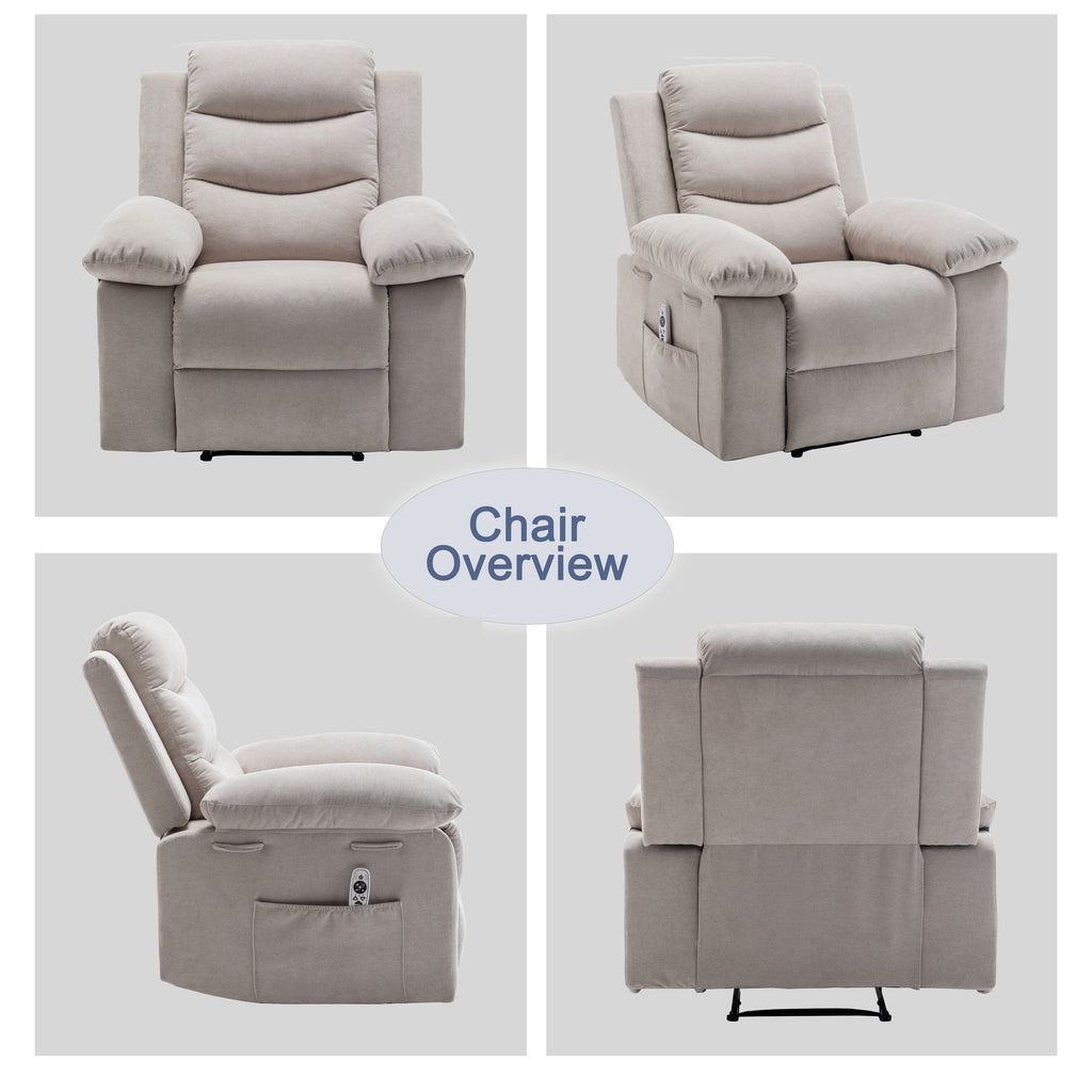 Fauteuil inclinable électrique ergonomique en velours avec massage par vibrations à 8 points, chauffage et poche latérale