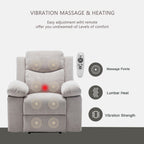 Fauteuil inclinable électrique ergonomique en velours avec massage par vibrations à 8 points, chauffage et poche latérale
