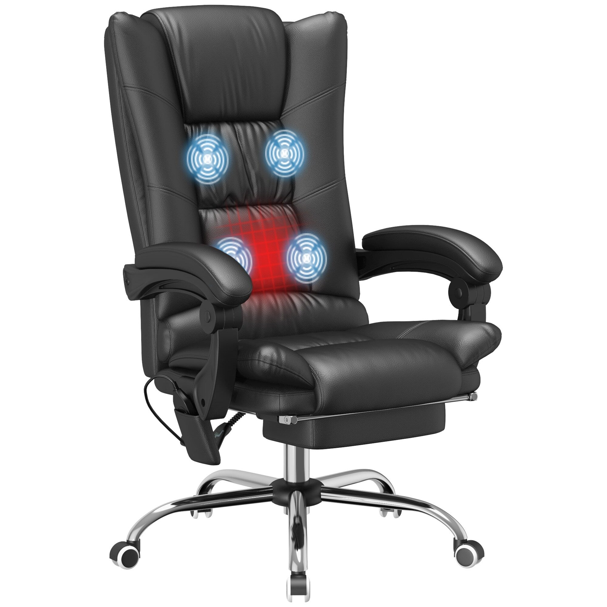 Fauteuil de bureau ergonomique, fauteuil inclinable et massant, fauteuil de bureau pour ordinateur avec chauffage lombaire et repose-pieds extensible